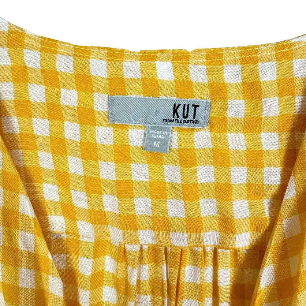 Kut from the Kloth Golden Yellow Gingham Checkered Short Sleeve Twist Top - Picture 8 of 10